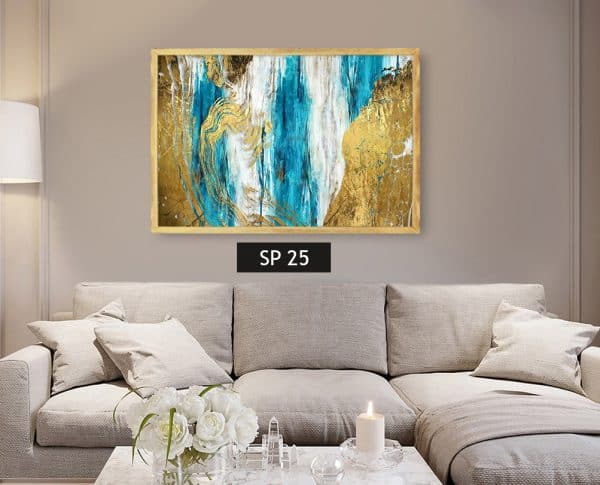 ⁦תמונה קנבס עם שילוב של כחול, זהב ולבן⁩ – תמונה ⁦2⁩