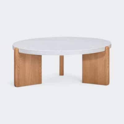 שולחן סלון עגול קרול – שיש ועץ אלון