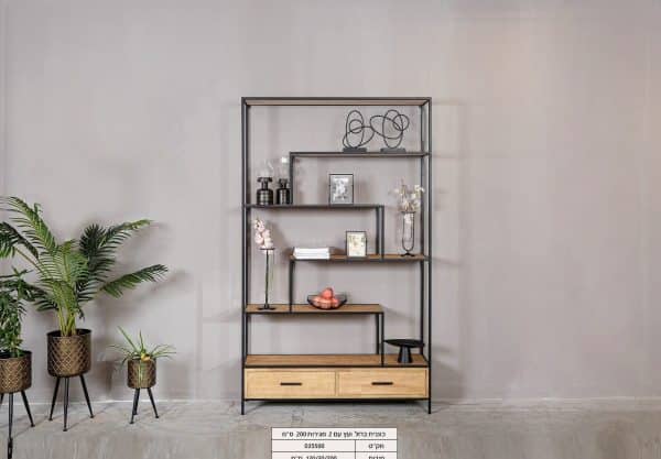 ⁦כוננית ברזל ועץ עם 2 מגירות 200 ס"מ⁩ – תמונה ⁦2⁩