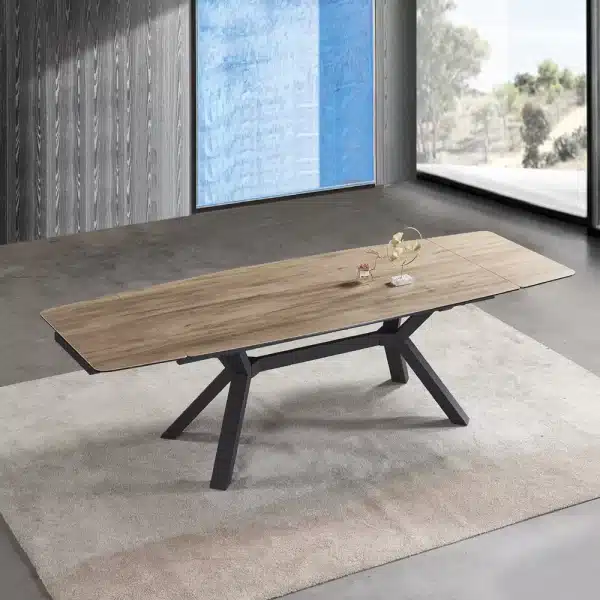 ⁦שולחן אוכל קרמיקה+זכוכית מחוסמת באורך 1.6 מ’ נפתח ל- 2.4 מ’ עם רגלי ברזל דגם פלורידה 160⁩ – תמונה ⁦6⁩