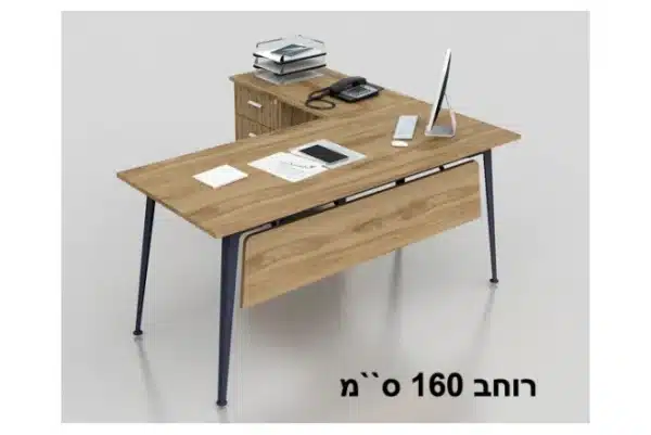 ⁦שולחן משרדי עם שלוחה רוחב 160 ס``מ דגם אלון גוון עץ כהה⁩ – תמונה ⁦2⁩