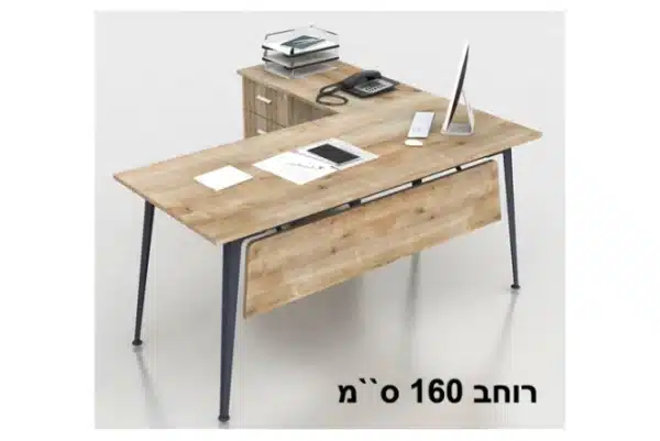⁦שולחן משרדי עם שלוחה רוחב 160 ס``מ דגם אלון גוון עץ בהיר⁩ – תמונה ⁦2⁩