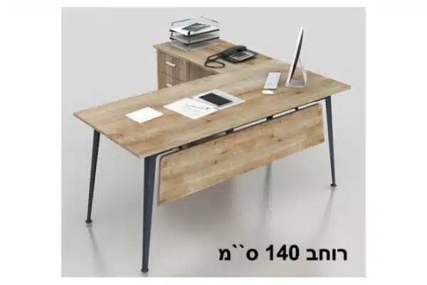⁦שולחן משרדי עם שלוחה רוחב 140 ס``מ דגם אלון צבע עץ בהיר⁩ – תמונה ⁦2⁩