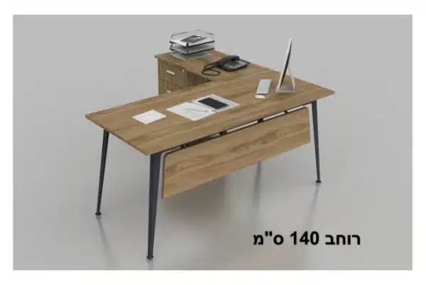 שולחן משרדי עם שלוחה רוחב 140 ס``מ דגם אלון צבע עץ כהה