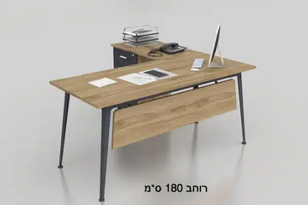 ⁦שולחן משרדי עם שלוחה רוחב 180 ס``מ דגם אלון צבע עץ בהיר⁩ – תמונה ⁦4⁩