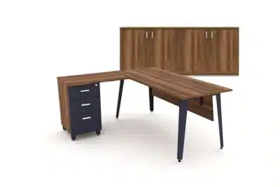 סט שולחן משרדי דגם ברק+ כוננית 4 דלתות גוון עץ ככה