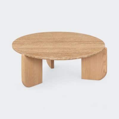 שולחן סלון בלייק - שיש טרוונטין ועץ אלון